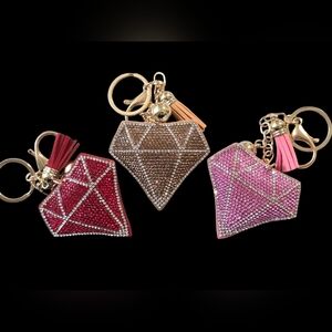 Set Of 3 Sparkly Diamond Bag Charm / Keychain